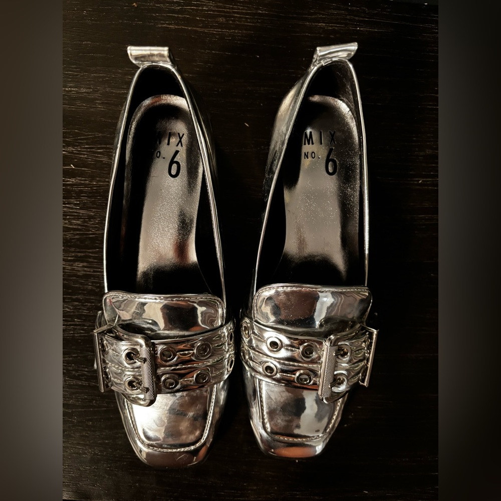 Silver Metallic Loafers with Buckle Detail by Mix No. 6 - Picture 3 of 8